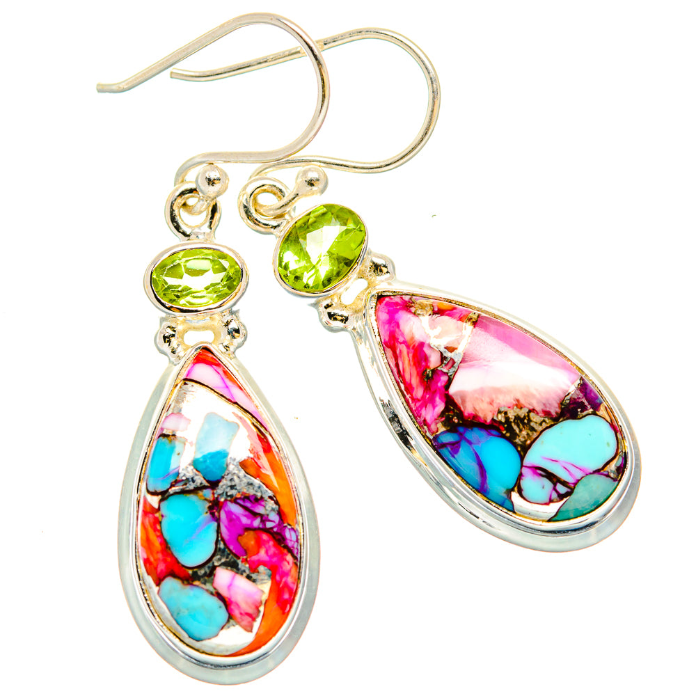 Kingman Pink Dahlia Turquoise Earrings handcrafted by Ana Silver Co - EARR430254 - Photo 2