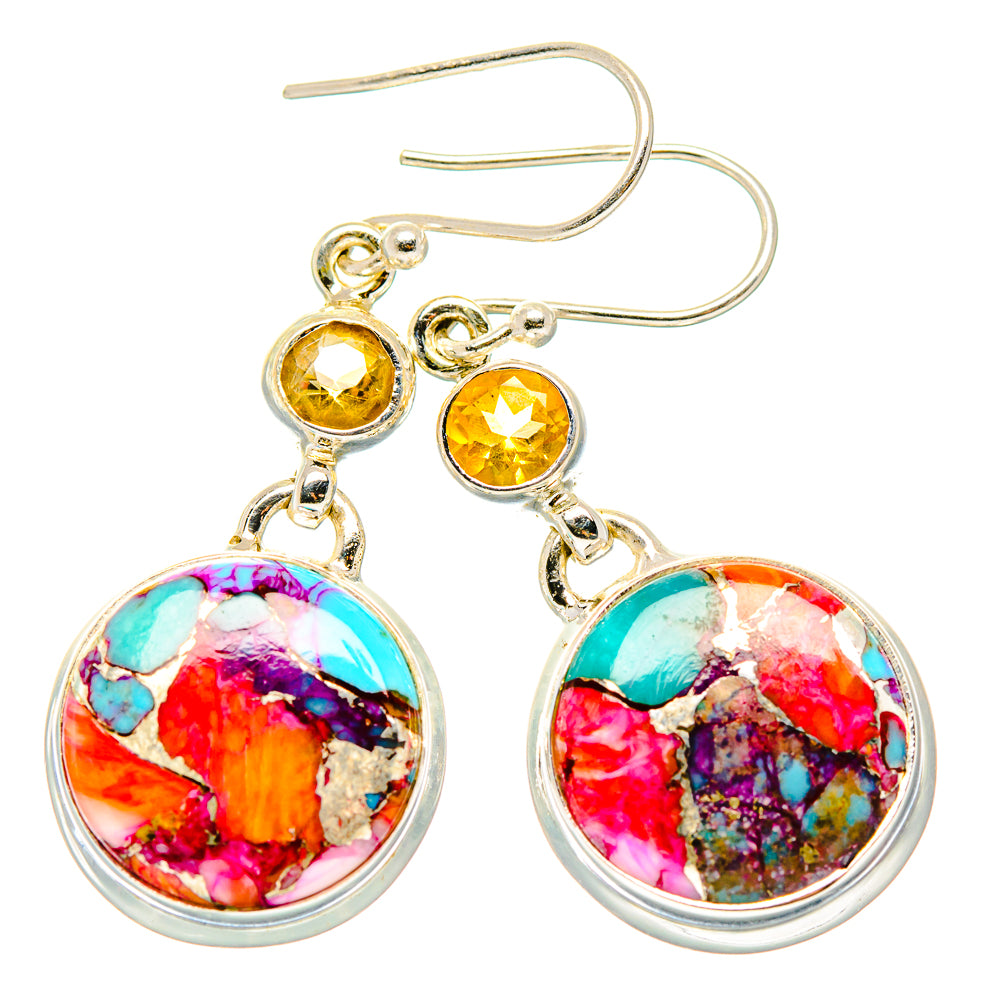 Kingman Pink Dahlia Turquoise Earrings handcrafted by Ana Silver Co - EARR430305 - Photo 2