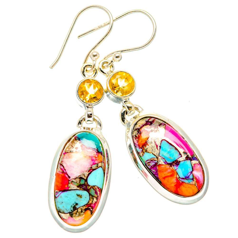 Kingman Pink Dahlia Turquoise Earrings handcrafted by Ana Silver Co - EARR430315 - Photo 2