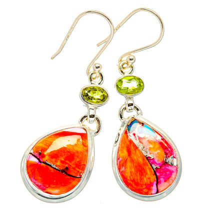 Kingman Pink Dahlia Turquoise, Peridot Earrings handcrafted by Ana Silver Co - EARR430332 - Photo 2