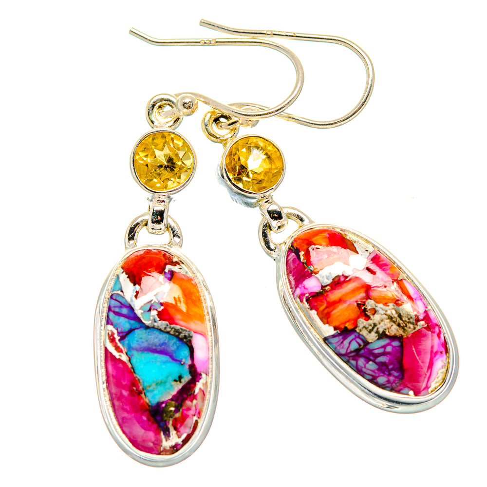 Kingman Pink Dahlia Turquoise, Citrine Earrings handcrafted by Ana Silver Co - EARR430333 - Photo 2