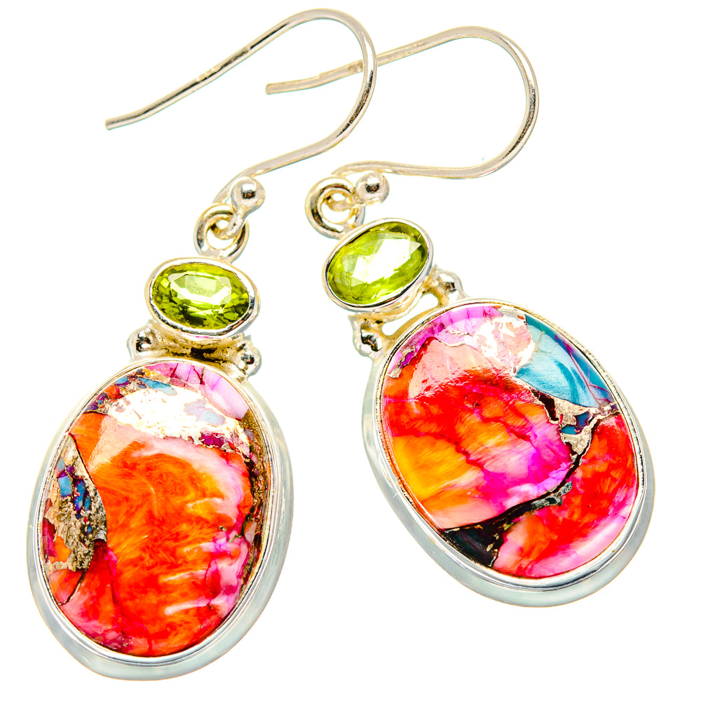 Kingman Pink Dahlia Turquoise, Peridot Earrings handcrafted by Ana Silver Co - EARR430341 - Photo 2