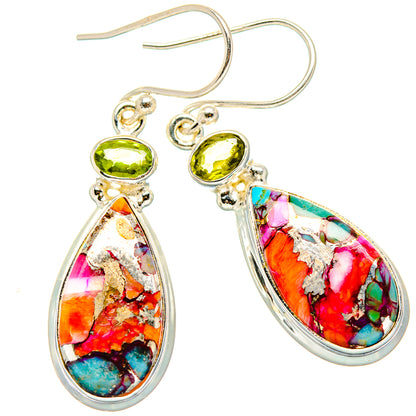 Kingman Pink Dahlia Turquoise, Peridot Earrings handcrafted by Ana Silver Co - EARR430342 - Photo 2