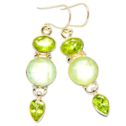 Green gemstone drop earrings in sterling silver, with oval, round, and pear stones
