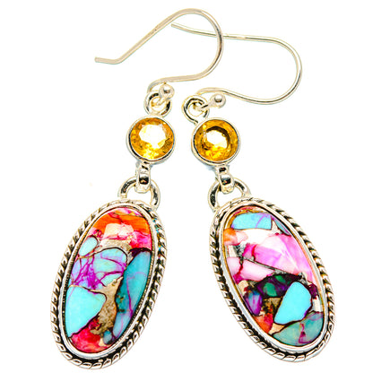 Kingman Pink Dahlia Turquoise, Citrine Earrings handcrafted by Ana Silver Co - EARR430345 - Photo 2