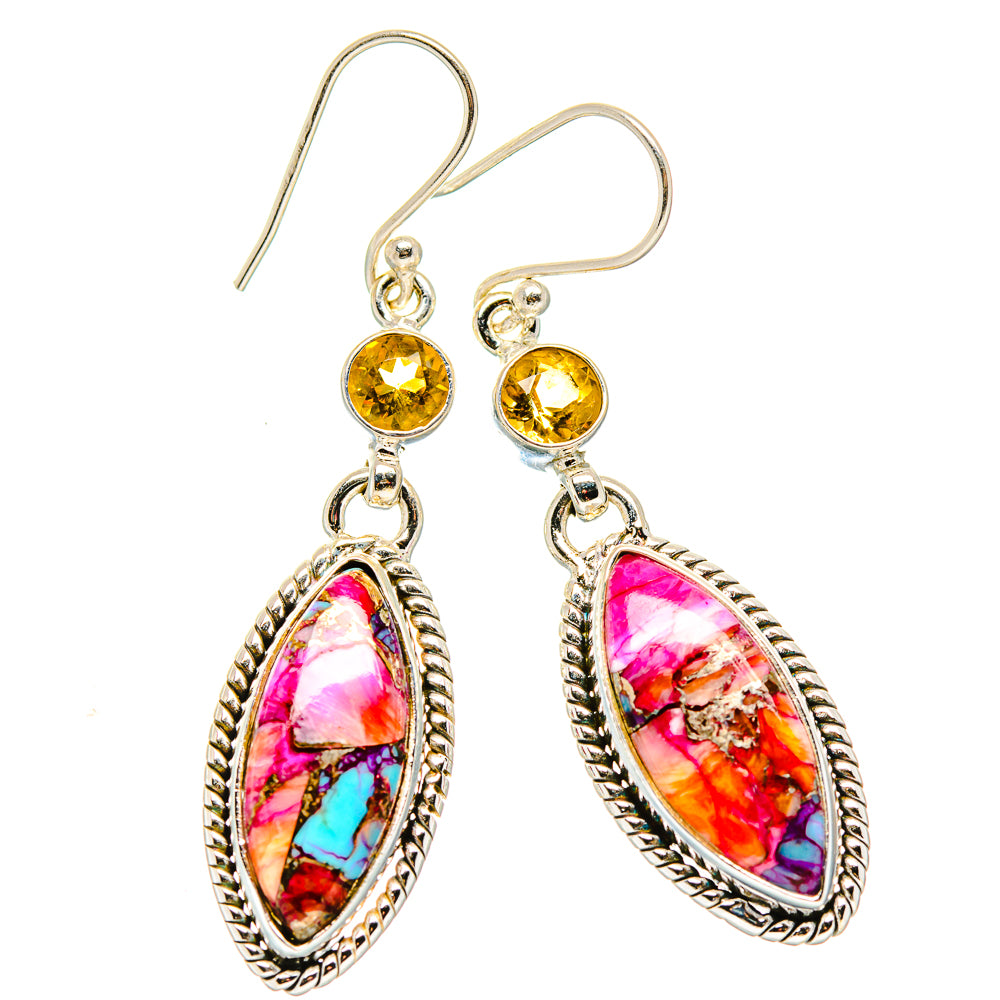 Kingman Pink Dahlia Turquoise, Citrine Earrings handcrafted by Ana Silver Co - EARR430348 - Photo 2