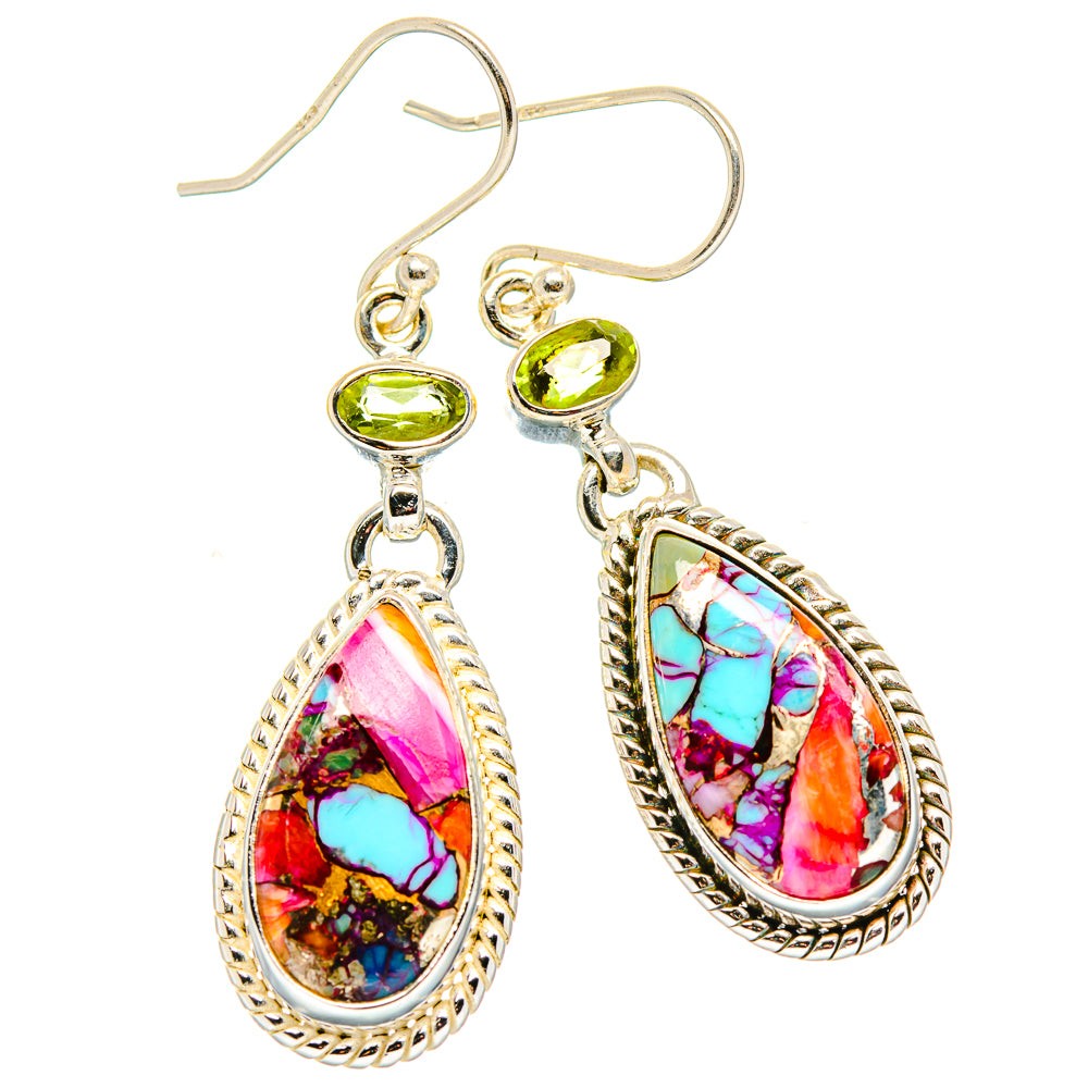Kingman Pink Dahlia Turquoise, Peridot Earrings handcrafted by Ana Silver Co - EARR430350 - Photo 2