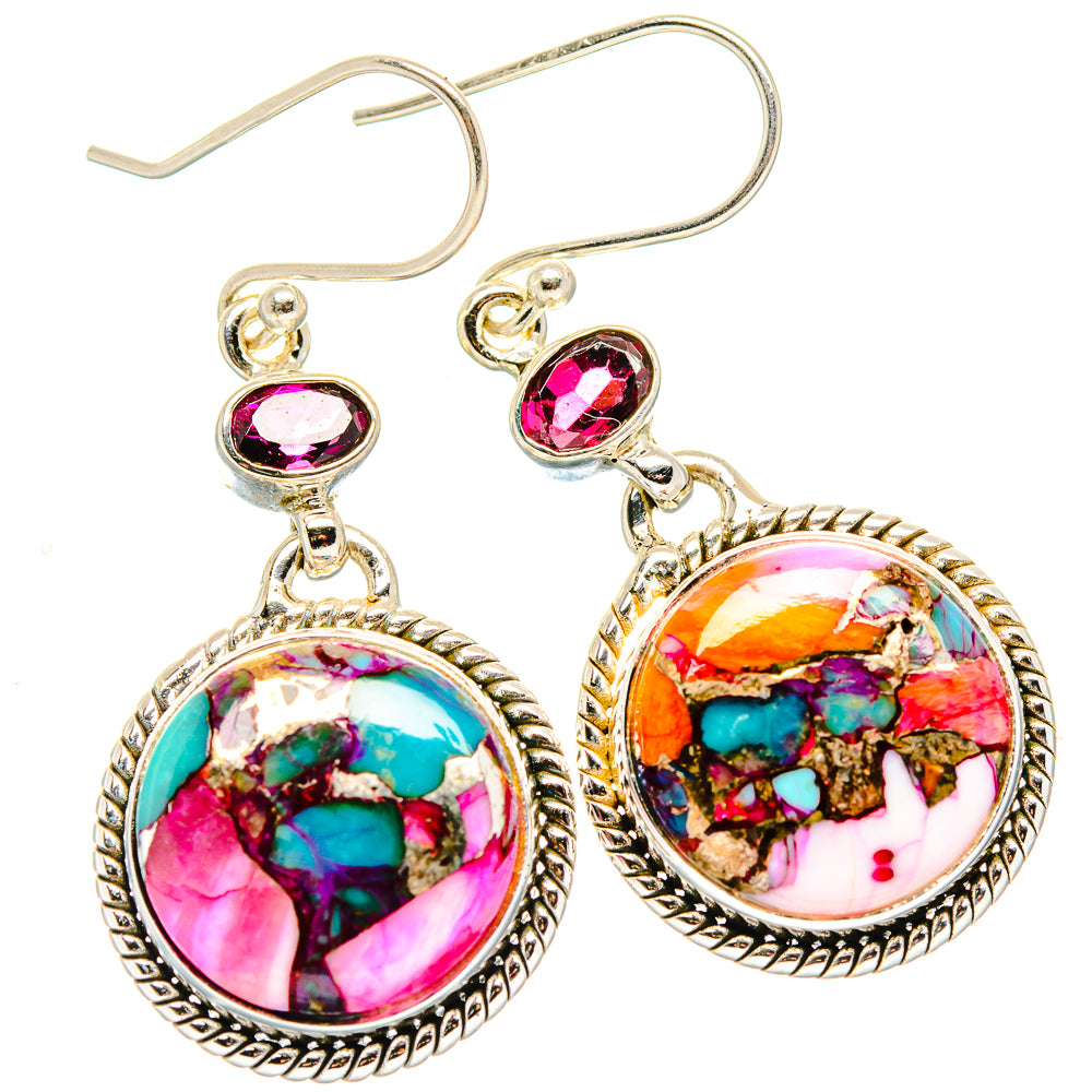 Kingman Pink Dahlia Turquoise, Garnet Earrings handcrafted by Ana Silver Co - EARR430352 - Photo 2
