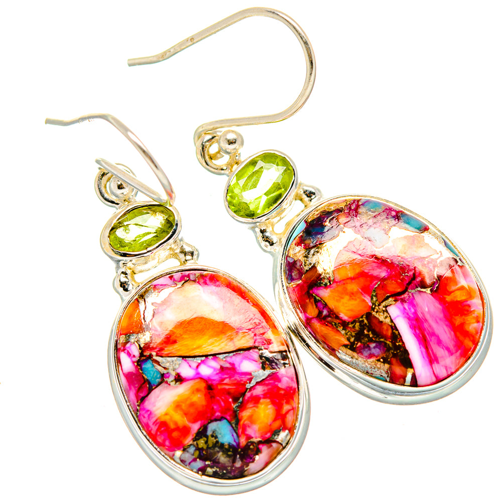 Kingman Pink Dahlia Turquoise, Peridot Earrings handcrafted by Ana Silver Co - EARR430355 - Photo 2