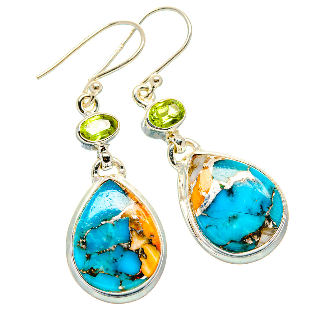 Blue Copper Composite Turquoise, Peridot Earrings handcrafted by Ana Silver Co - EARR430357 - Photo 2