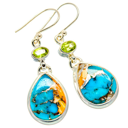 Blue Copper Composite Turquoise, Peridot Earrings handcrafted by Ana Silver Co - EARR430357 - Photo 2