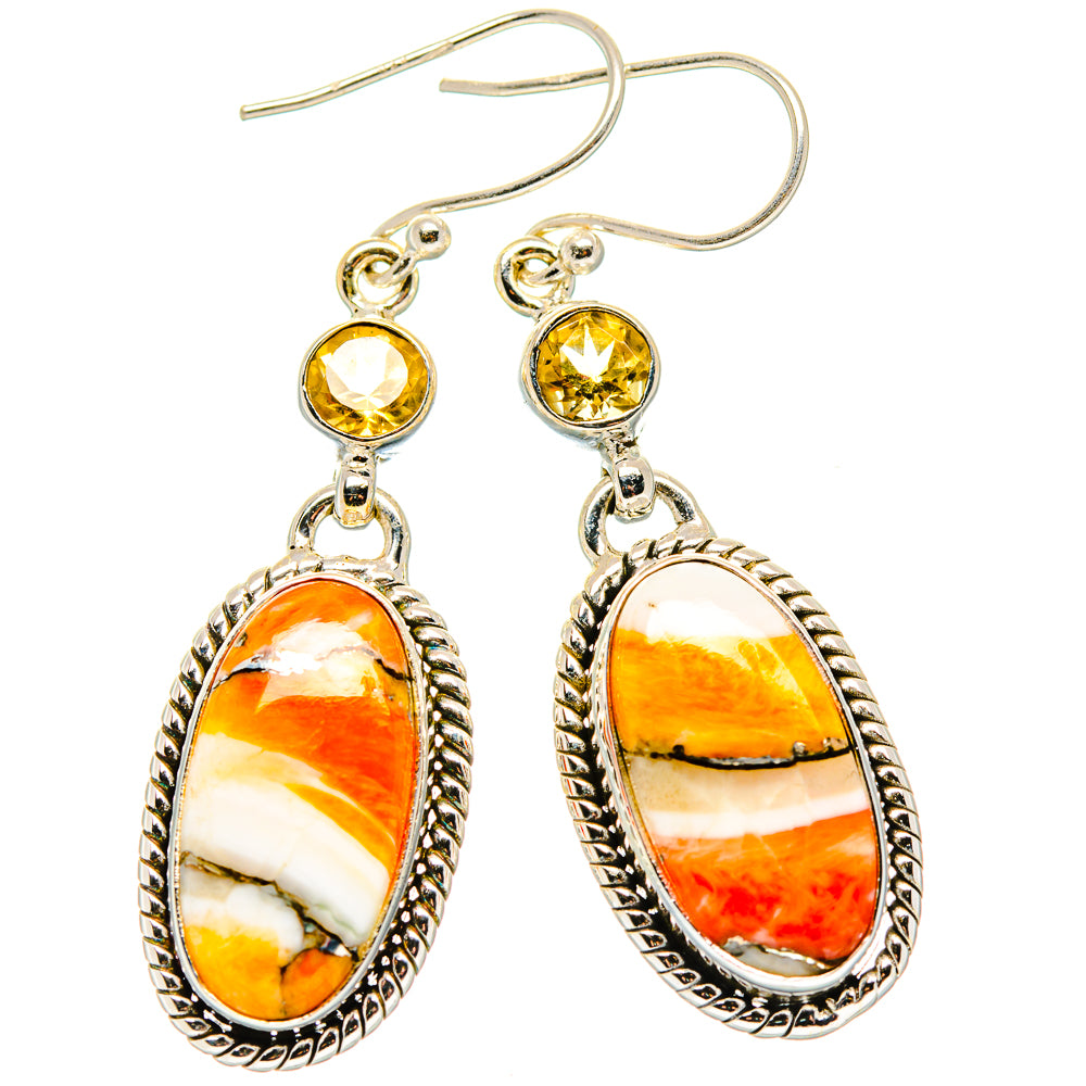 Spiny Oyster Turquoise, Citrine Earrings handcrafted by Ana Silver Co - EARR430359 - Photo 2