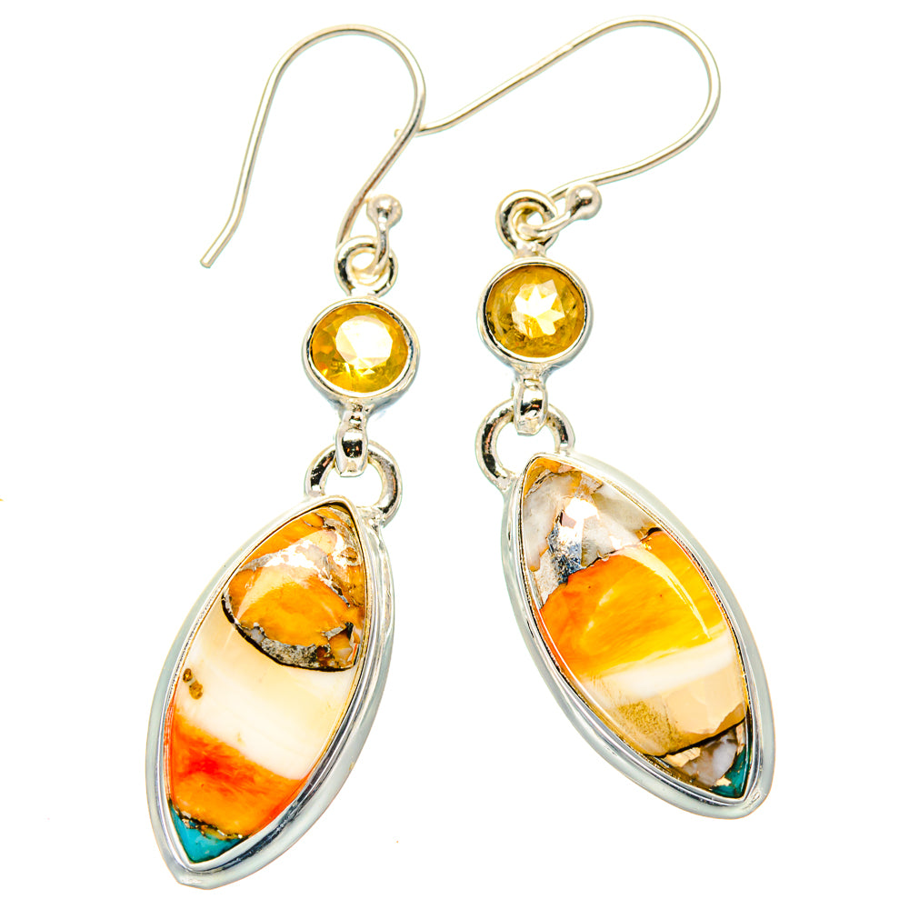 Spiny Oyster Turquoise, Citrine Earrings handcrafted by Ana Silver Co - EARR430361 - Photo 2