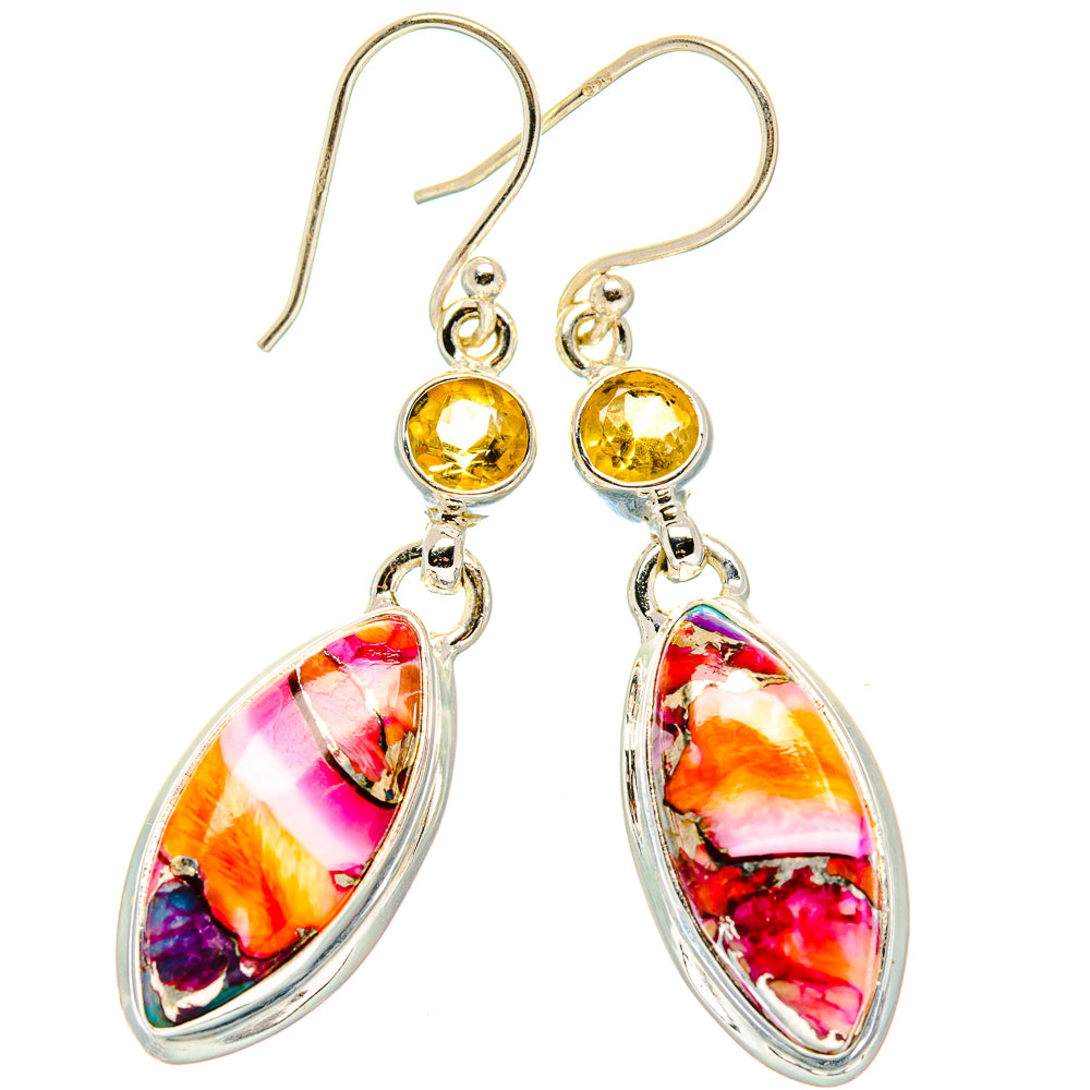 Kingman Pink Dahlia Turquoise, Citrine Earrings handcrafted by Ana Silver Co - EARR430366 - Photo 2