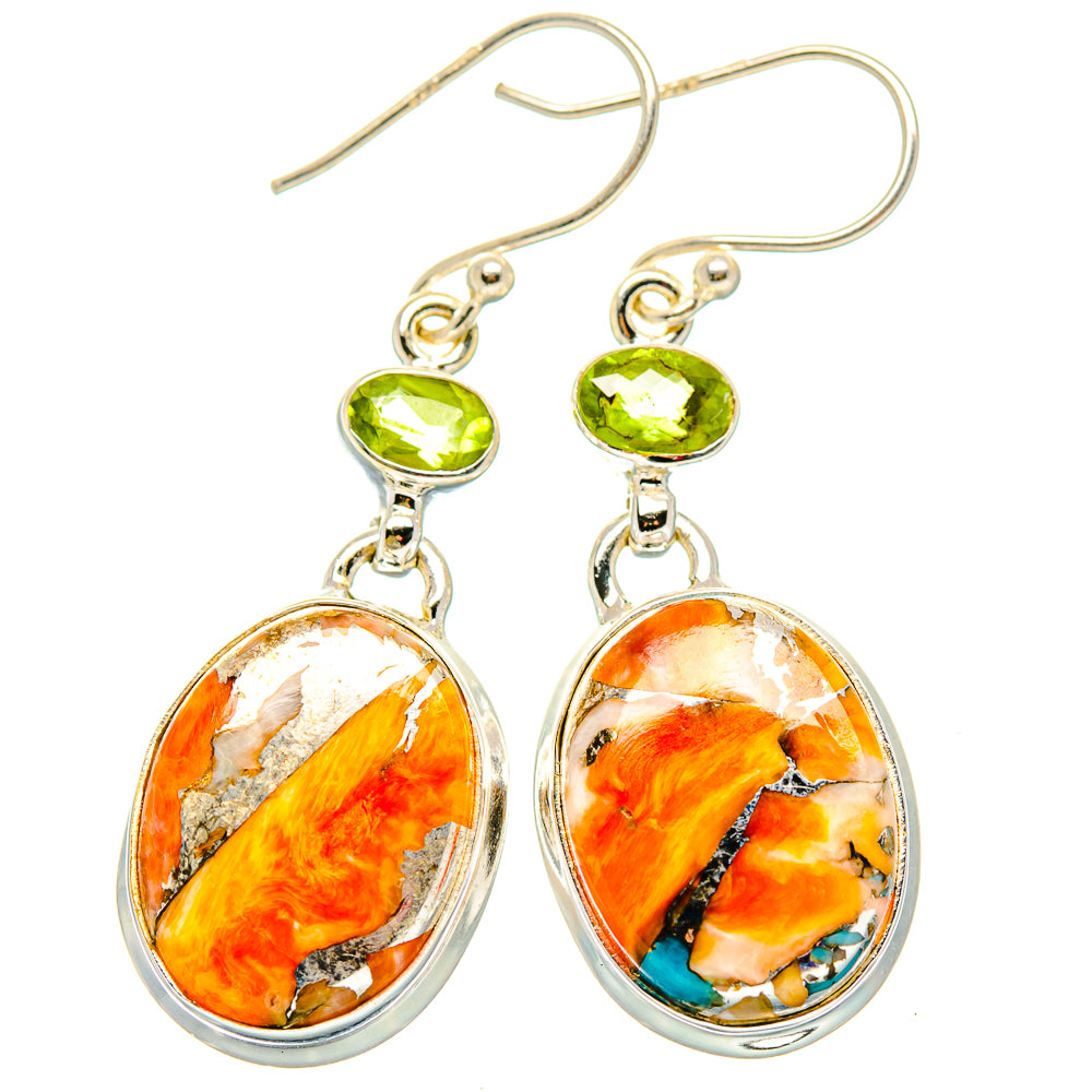 Spiny Oyster Turquoise, Peridot Earrings handcrafted by Ana Silver Co - EARR430370 - Photo 2