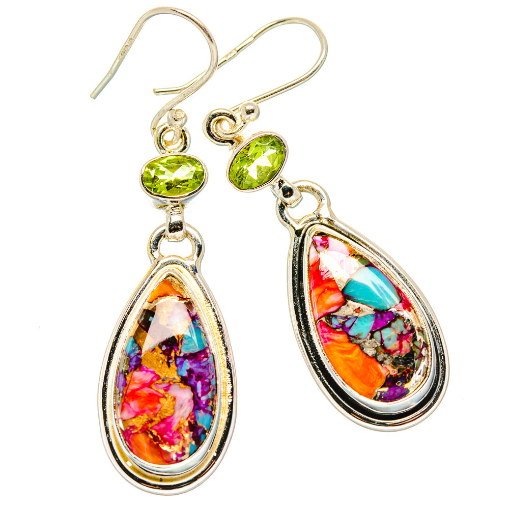 Kingman Pink Dahlia Turquoise, Peridot Earrings handcrafted by Ana Silver Co - EARR430372 - Photo 2