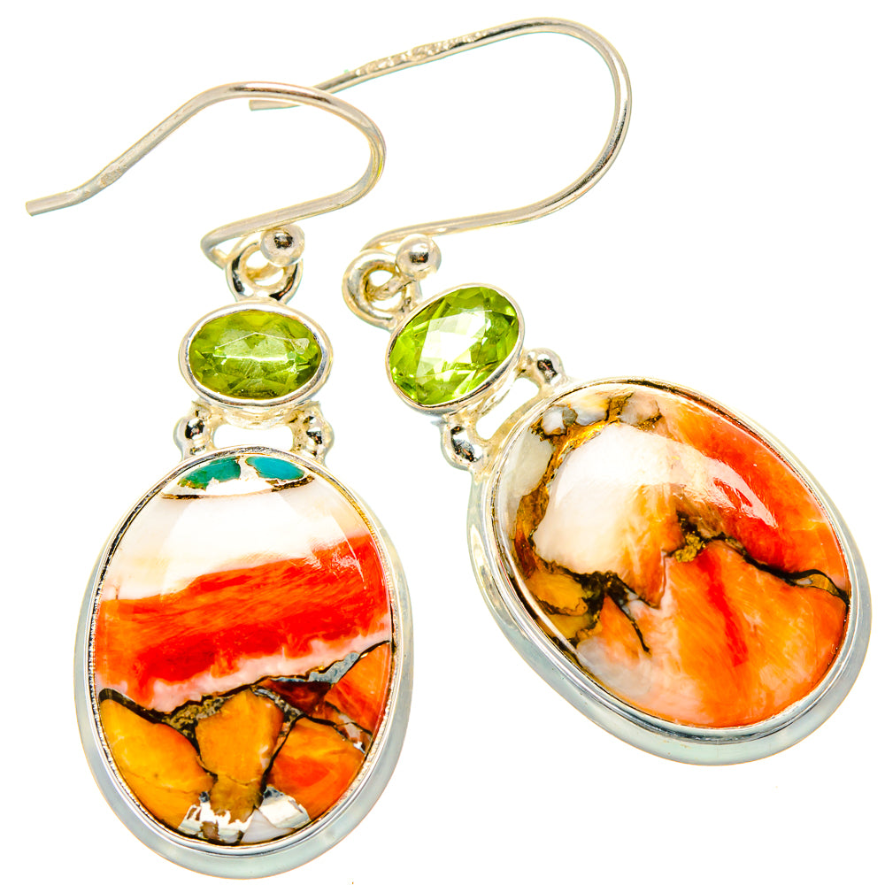 Spiny Oyster Turquoise, Peridot Earrings handcrafted by Ana Silver Co - EARR430375 - Photo 2