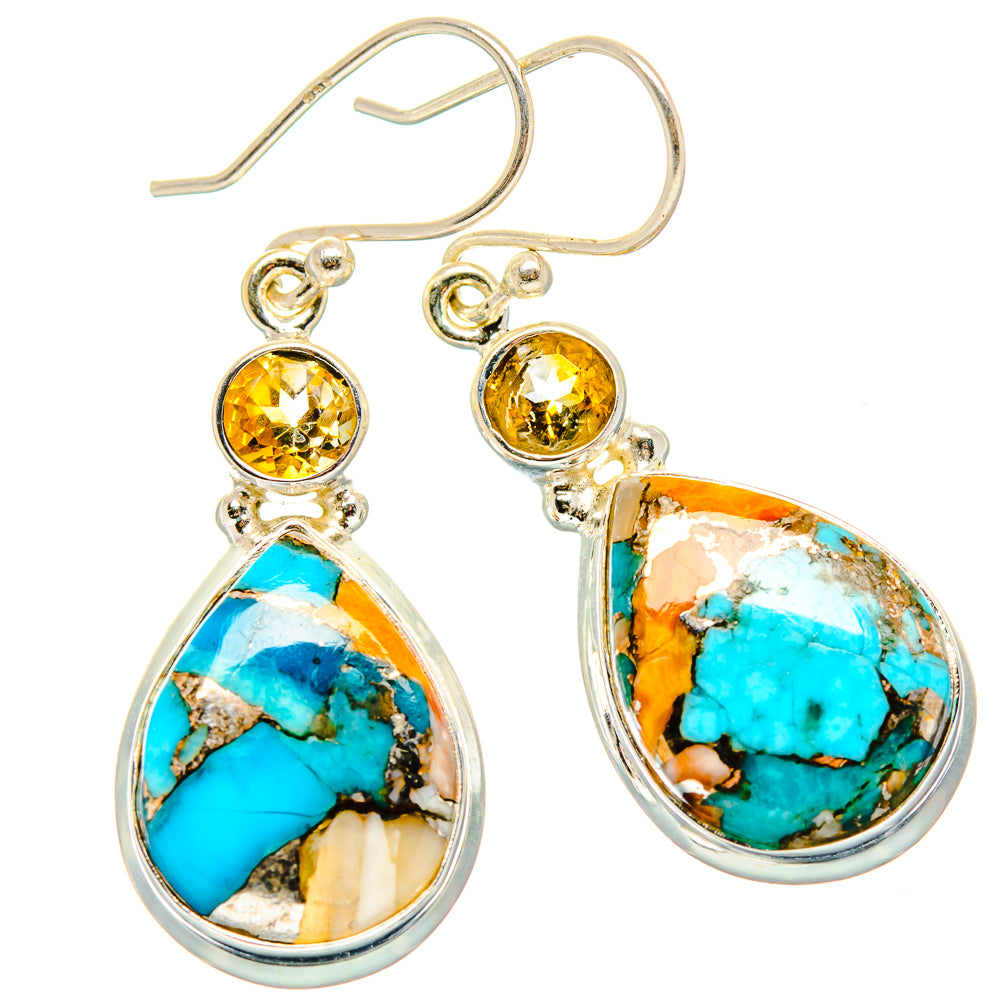 Spiny Oyster Turquoise, Citrine Earrings handcrafted by Ana Silver Co - EARR430376 - Photo 2