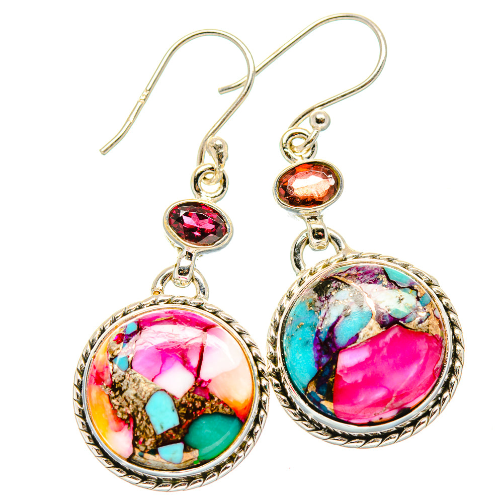 Kingman Pink Dahlia Turquoise, Garnet Earrings handcrafted by Ana Silver Co - EARR430378 - Photo 2