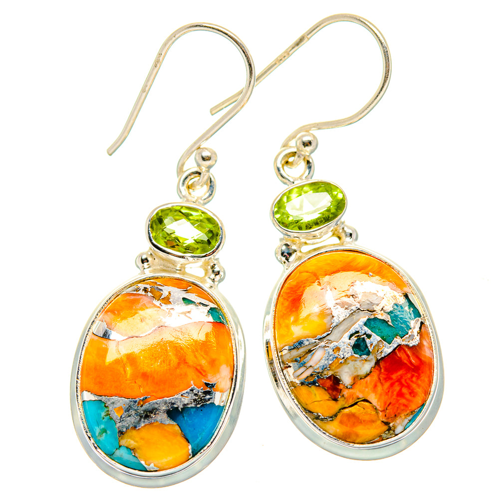 Spiny Oyster Turquoise, Peridot Earrings handcrafted by Ana Silver Co - EARR430381 - Photo 2