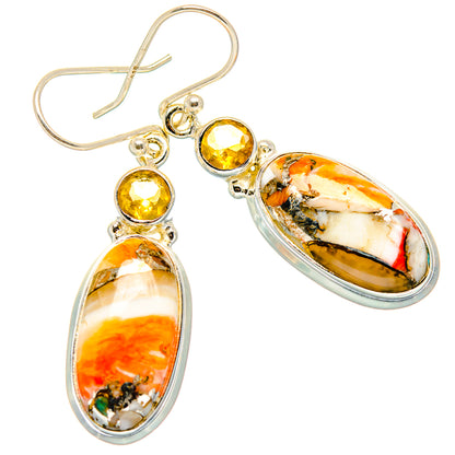 Spiny Oyster Turquoise, Citrine Earrings handcrafted by Ana Silver Co - EARR430383 - Photo 2