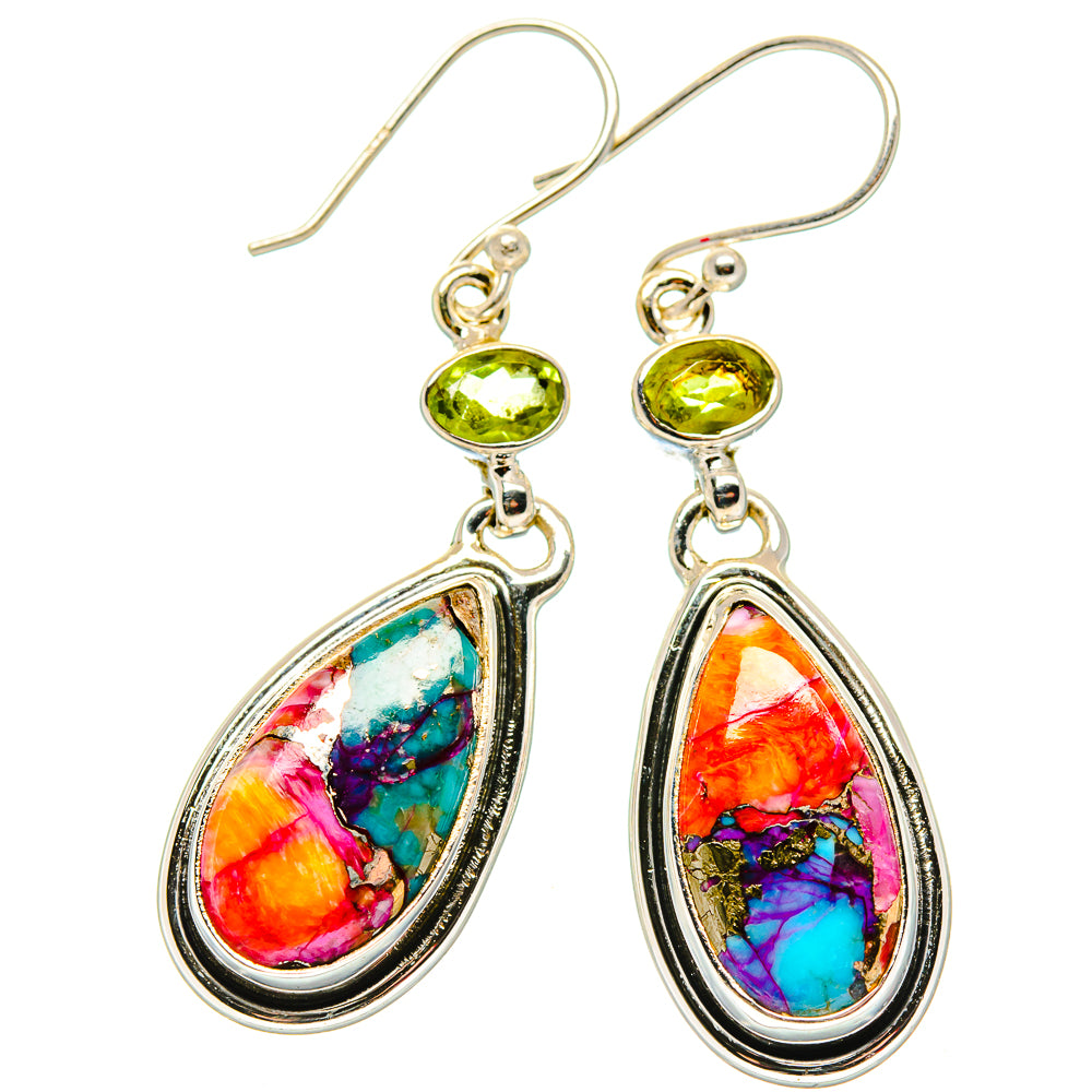 Kingman Pink Dahlia Turquoise, Peridot Earrings handcrafted by Ana Silver Co - EARR430386 - Photo 2
