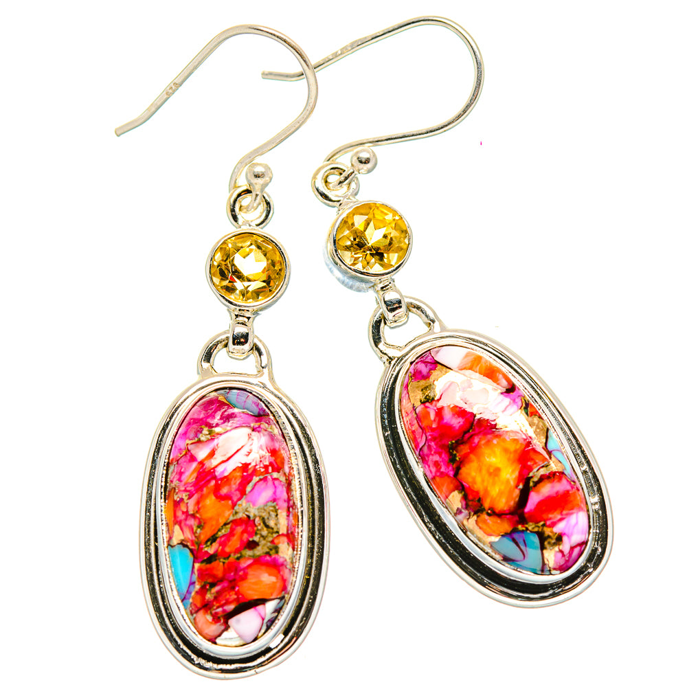 Kingman Pink Dahlia Turquoise, Citrine Earrings handcrafted by Ana Silver Co - EARR430390 - Photo 2