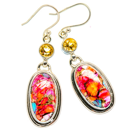 Kingman Pink Dahlia Turquoise, Citrine Earrings handcrafted by Ana Silver Co - EARR430390 - Photo 2