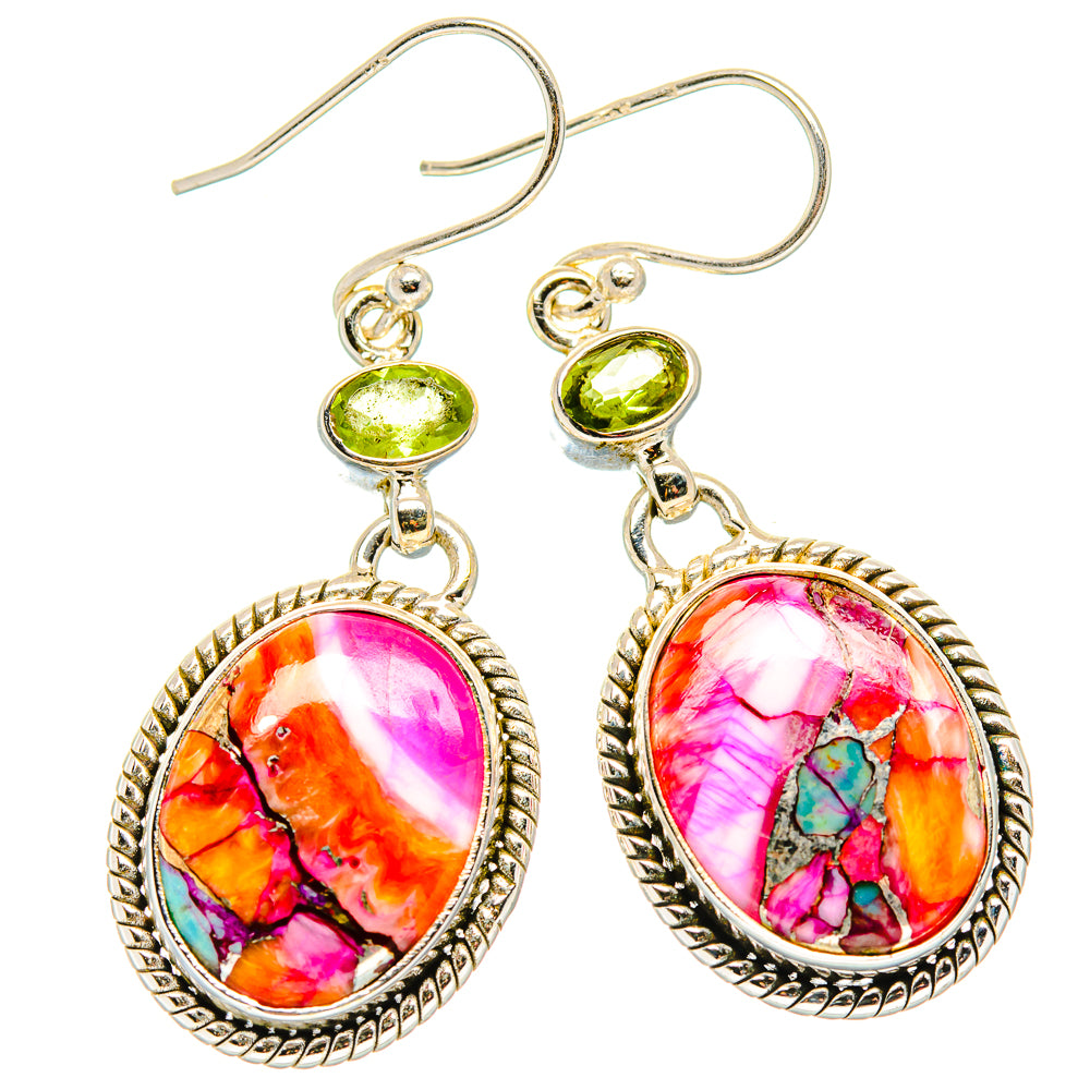 Kingman Pink Dahlia Turquoise, Peridot Earrings handcrafted by Ana Silver Co - EARR430392 - Photo 2