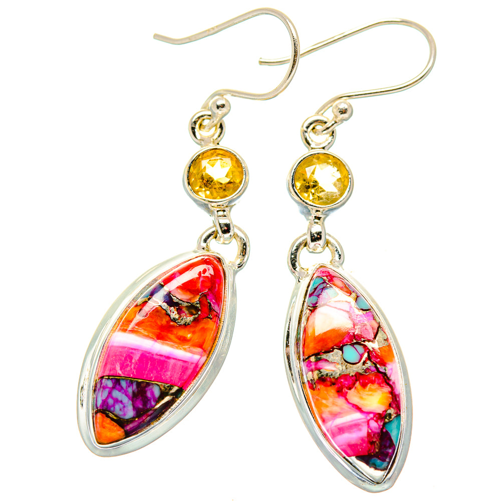 Kingman Pink Dahlia Turquoise, Citrine Earrings handcrafted by Ana Silver Co - EARR430397 - Photo 2