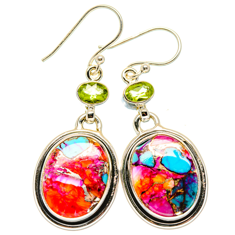 Kingman Pink Dahlia Turquoise, Peridot Earrings handcrafted by Ana Silver Co - EARR430398 - Photo 2