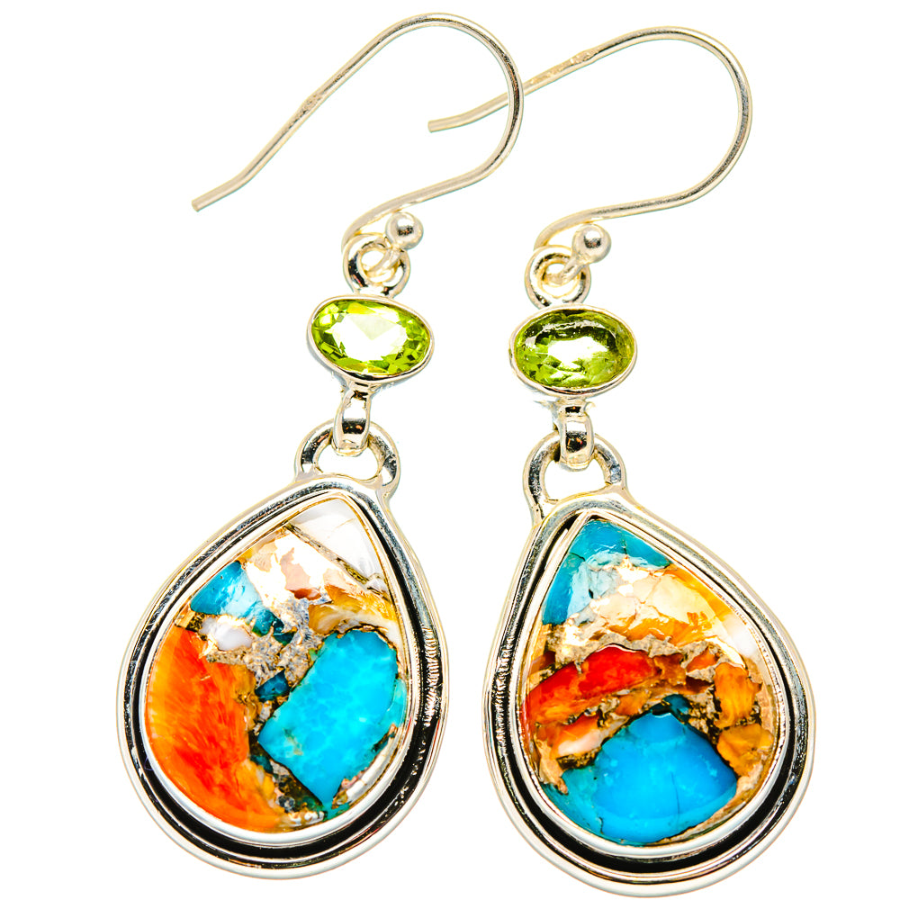 Spiny Oyster Turquoise, Peridot Earrings handcrafted by Ana Silver Co - EARR430401 - Photo 2