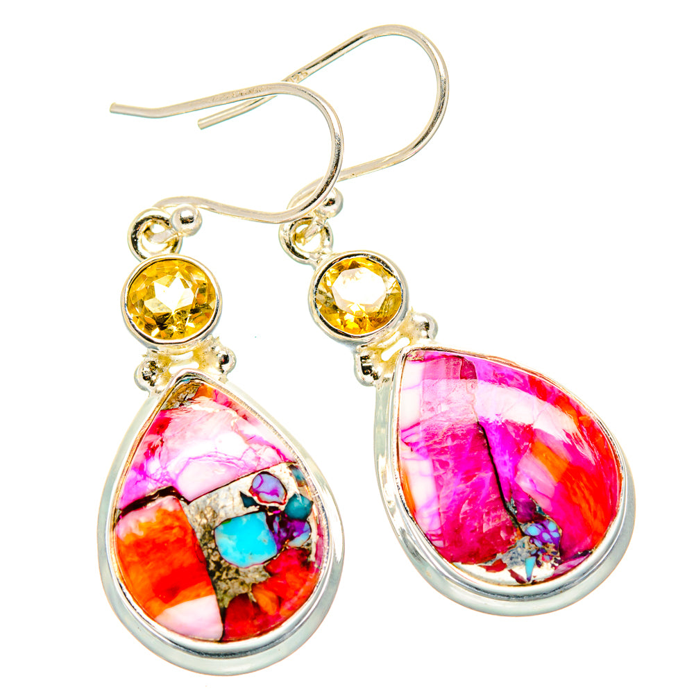 Kingman Pink Dahlia Turquoise, Citrine Earrings handcrafted by Ana Silver Co - EARR430402 - Photo 2