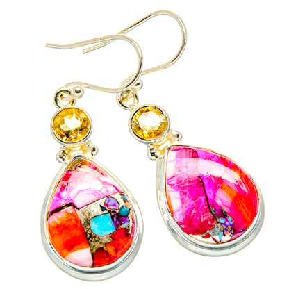 Kingman Pink Dahlia Turquoise, Citrine Earrings handcrafted by Ana Silver Co - EARR430402 - Photo 2