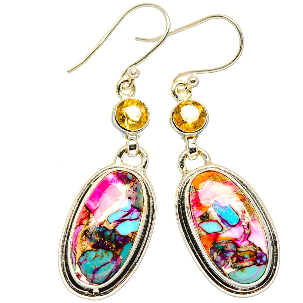 Kingman Pink Dahlia Turquoise, Citrine Earrings handcrafted by Ana Silver Co - EARR430403 - Photo 2