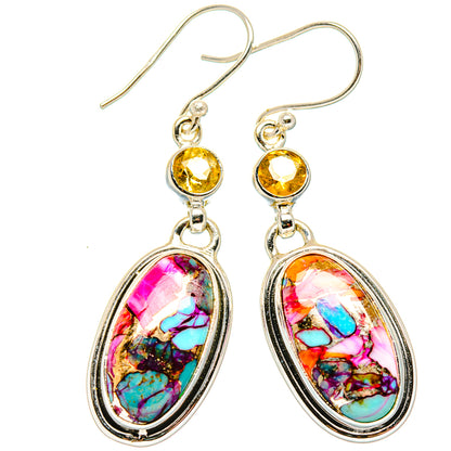 Kingman Pink Dahlia Turquoise, Citrine Earrings handcrafted by Ana Silver Co - EARR430403 - Photo 2