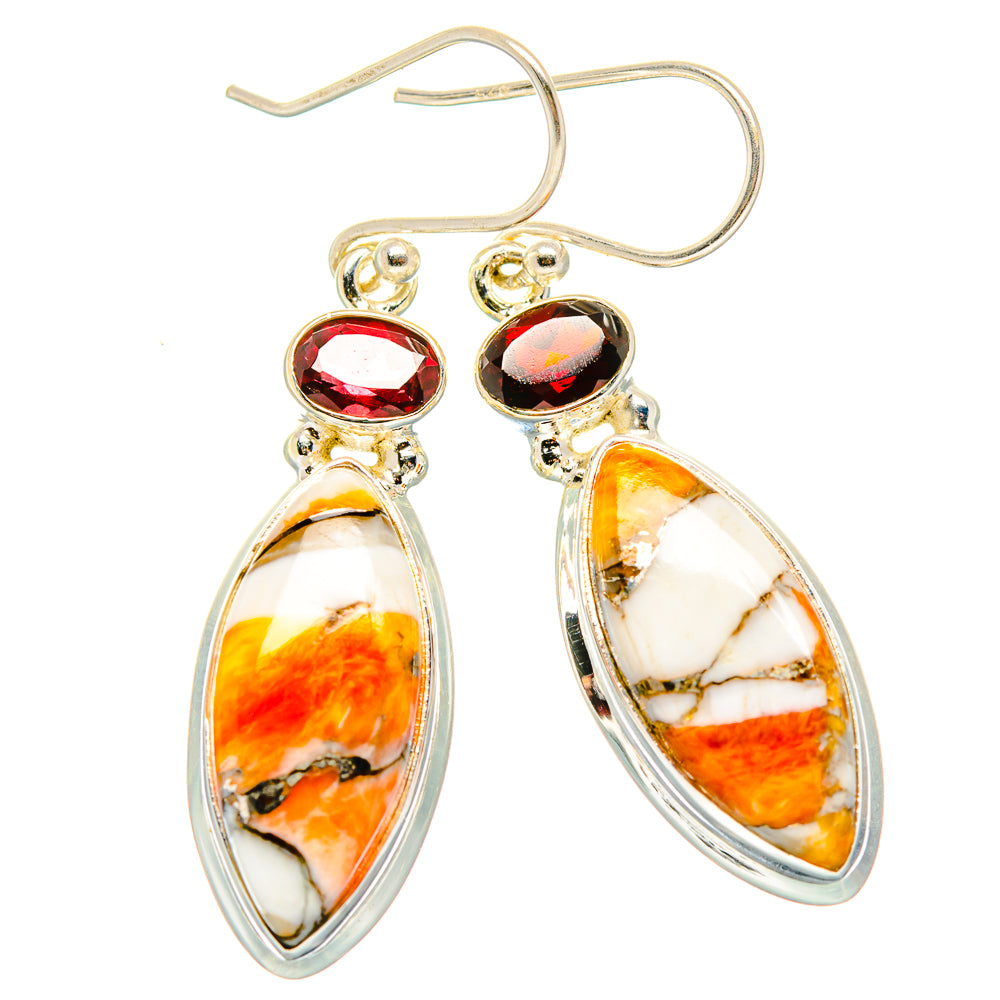 Spiny Oyster Turquoise, Garnet Earrings handcrafted by Ana Silver Co - EARR430405 - Photo 2