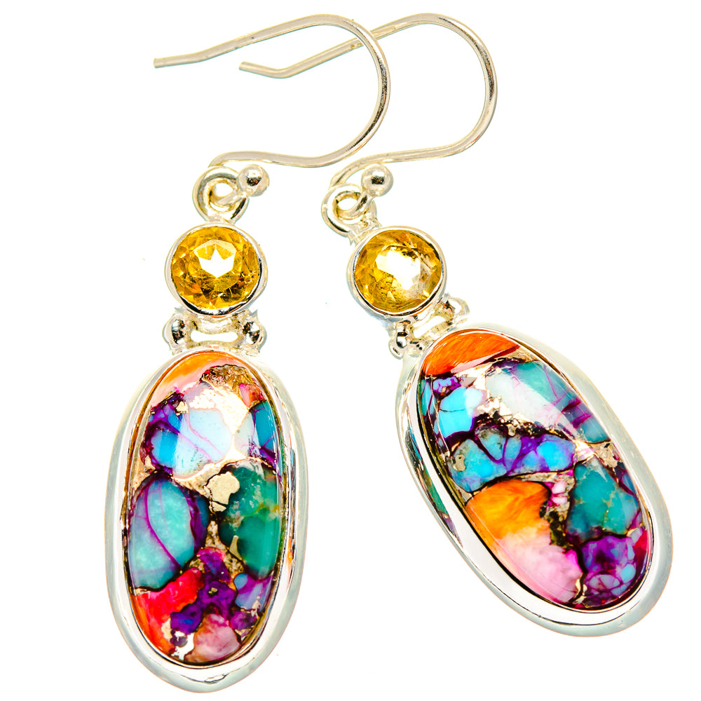 Kingman Pink Dahlia Turquoise, Citrine Earrings handcrafted by Ana Silver Co - EARR430406 - Photo 2