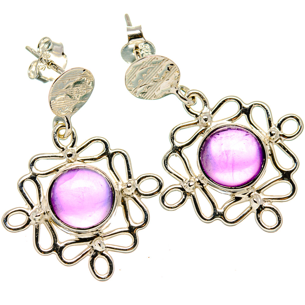 Amethyst drop earrings, round cabochon stones in silver filigree settings