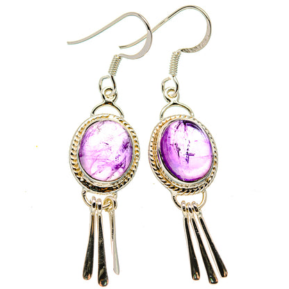 Amethyst oval drop earrings in 925 sterling silver with dangling tassels and fishhook backs