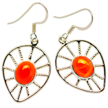 925 silver hook earrings with orange carnelian cabochon and circular wheel frame