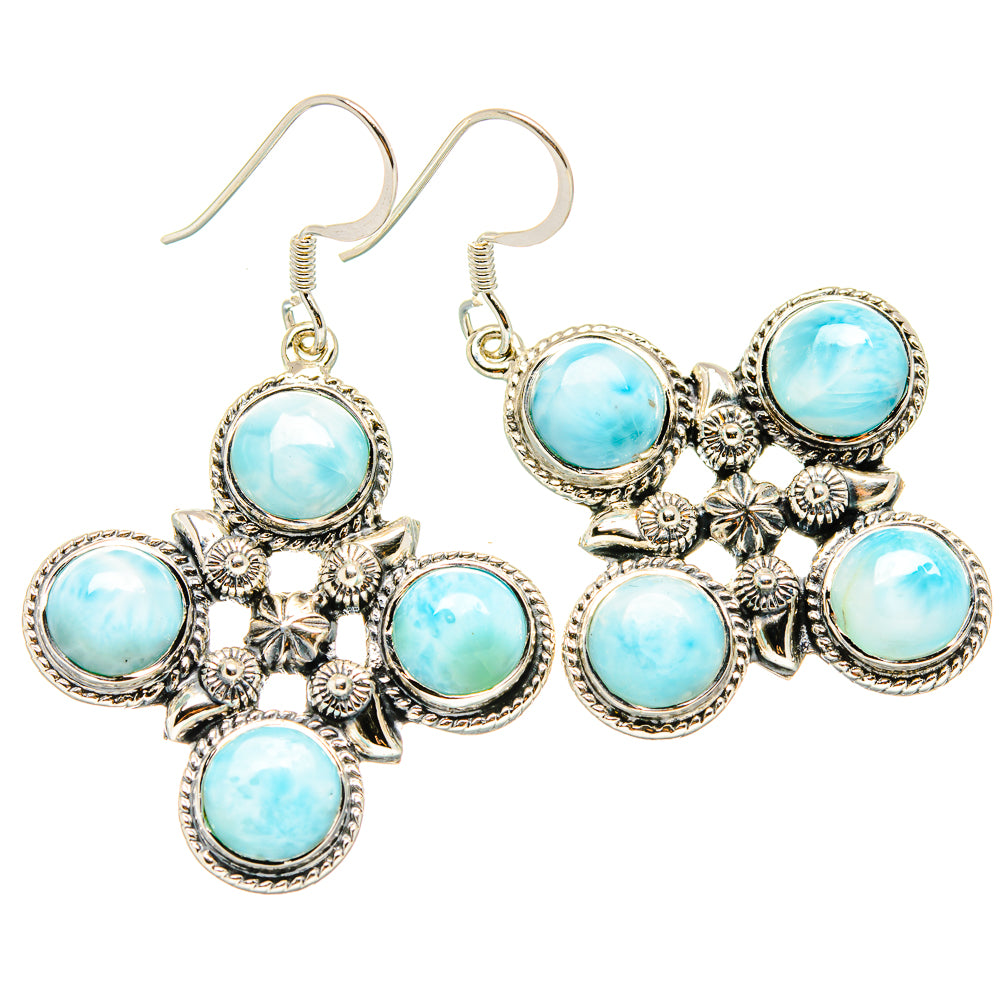 Sterling silver larimar cross earrings with six light-blue round stones