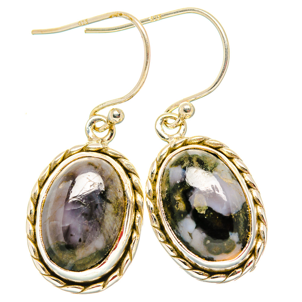 Oval gabbro stone drop earrings, gold-tone bezel and 925 sterling silver fishhook