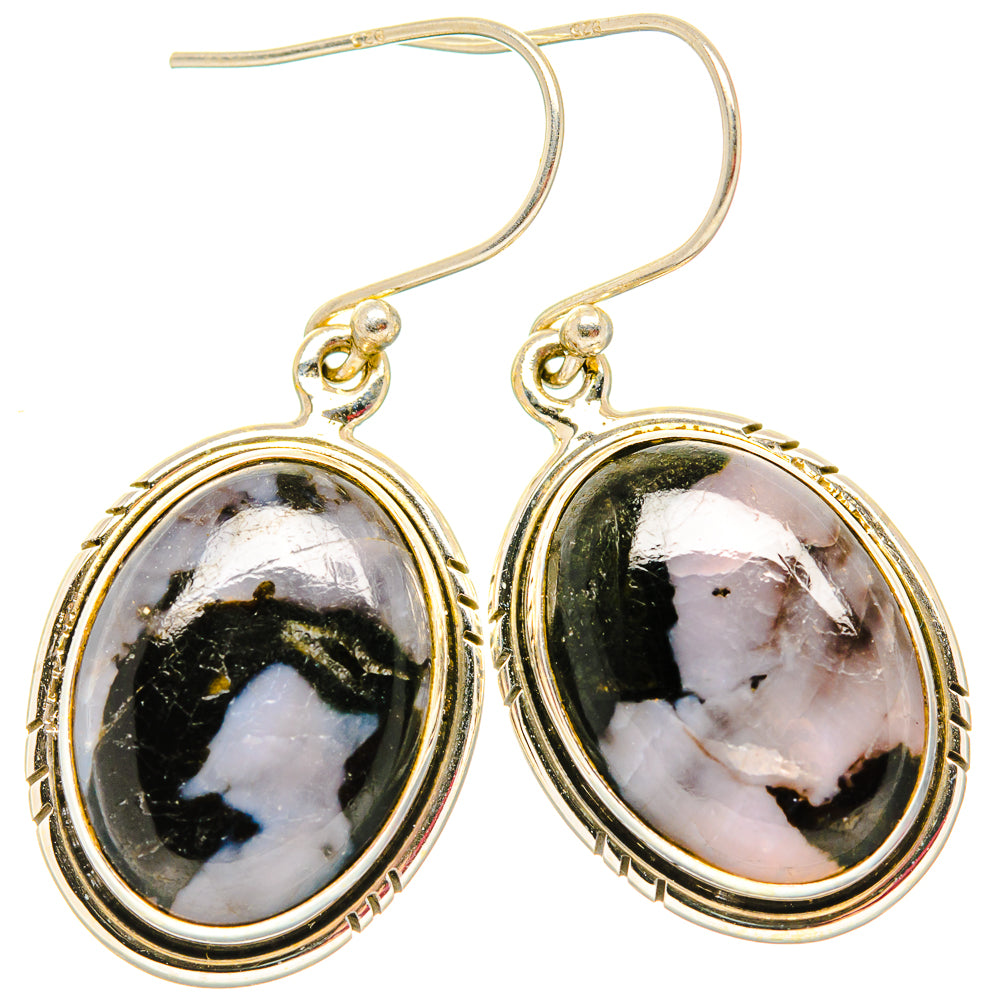 Gold-tone 925 sterling silver oval gabbro stone drop earrings, fishhook style