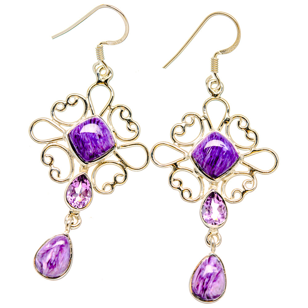 Charoite Earrings handcrafted by Ana Silver Co - EARR430728 - Photo 2