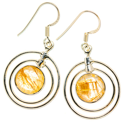 925 sterling silver rutilated quartz drop earrings with round orange stone and double hoops