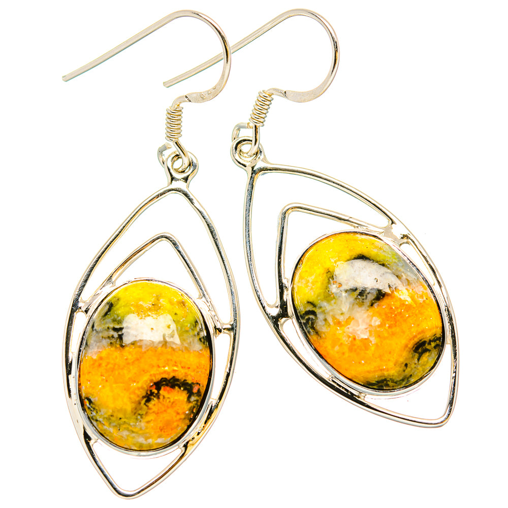 925 sterling silver wire teardrop earrings with bumble bee jasper and fishhook backs