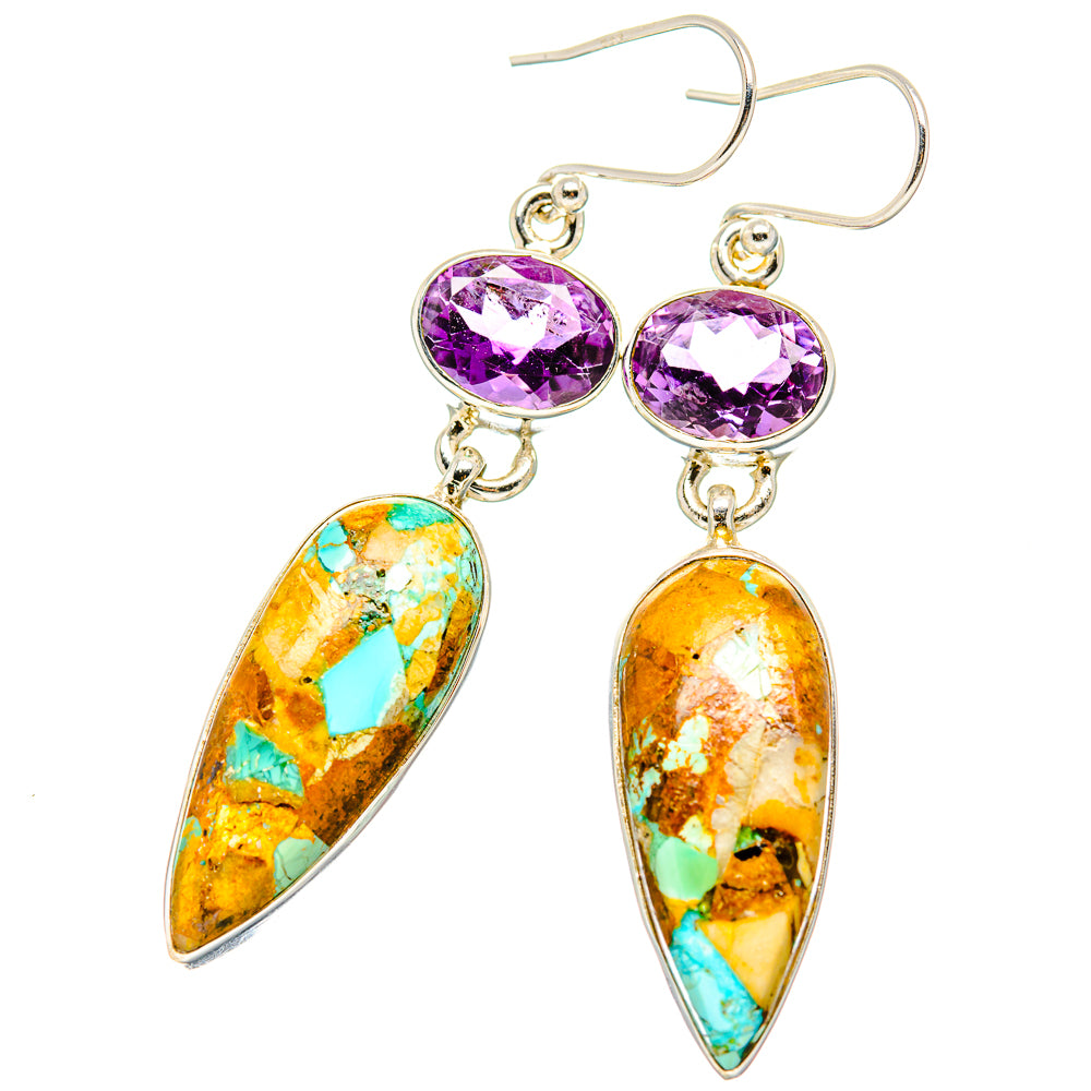Kingman Mohave Turquoise Earrings handcrafted by Ana Silver Co - EARR430758 - Photo 2