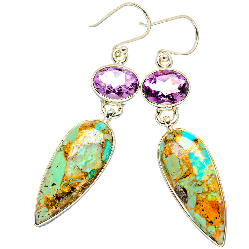 Kingman Mohave Turquoise Earrings handcrafted by Ana Silver Co - EARR430763 - Photo 2