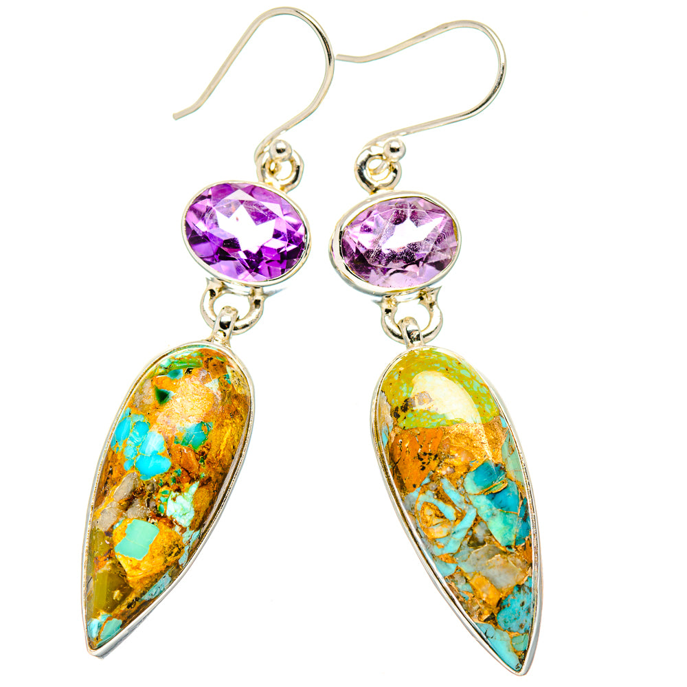 Kingman Mohave Turquoise Earrings handcrafted by Ana Silver Co - EARR430765 - Photo 2